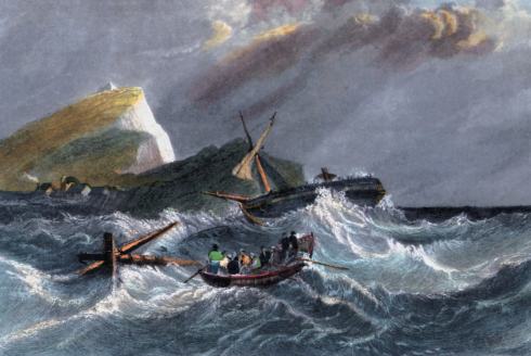 Clarkson Stansfield’s 1830 engraving of a shipwreck in Worbarrow Bay