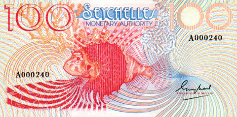 910edAeolian4 one side of the Seychelles 100 rupee note