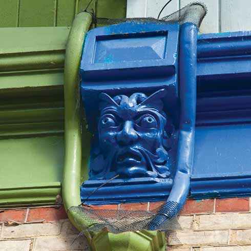 The gargoyles at the heads of the drainpipes are said to represent water gods