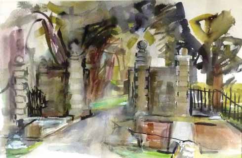 Eastbury Gates by Katharine Church, 1980s.