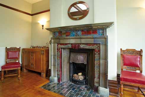 This quintessentially Arts and Crafts fireplace by Walter Crane is perhaps the jewel of the house