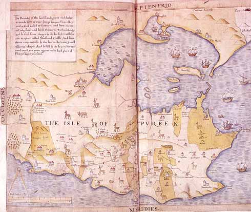 The 1586 ‘Survey of the Isle of Purbeck’ by Ralph Treswell shows, whether by luck or judgement, three ships sailing in the shipping channel to the north of Brownsea (or Bruncksey) Island.