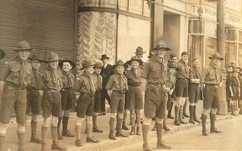 The Scout troop stands to attention on St George’s Day in 1928