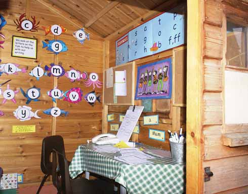 The inside of the writing den, the popularity of which has led to older pupils wishing to have an outdoor facility of their own for lessons