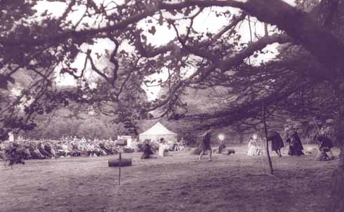 Rudimentary lighting and staging for the inaugural performance of the Brownsea Open Air Theatre