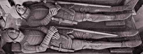 The tomb of the two Sir John Horseys in Sherborne Abbey, built soon after 1565, shows them looking like twins, rather than father and son. Their armour is based on that current in 1470, but enriched with neat decoration.