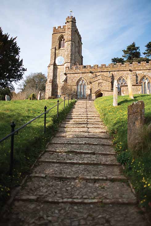 711EdWalk1 The church at Netherbury: the start of our walk