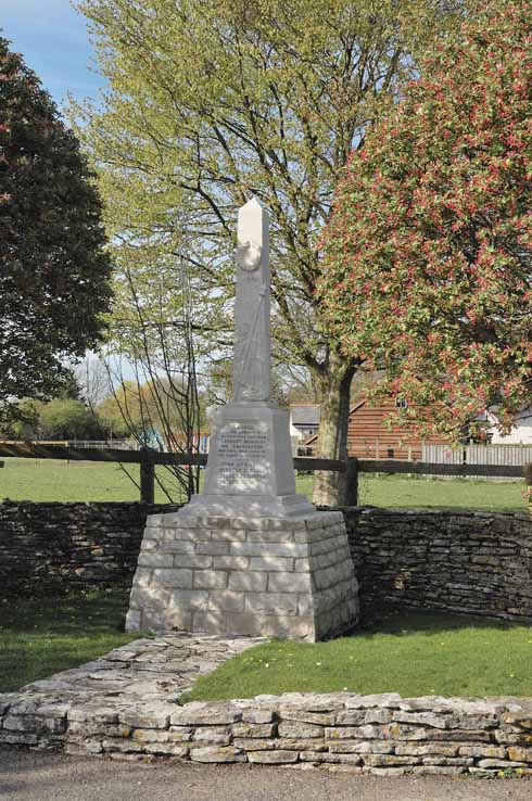 The war memorial records the names of the four villagers who lost their lives in World War 1