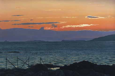 Early morning, across Pabbay Sound. Oil,  24 x 36 inches.