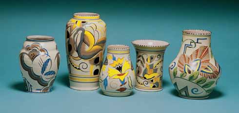 811edPoole 1 Classic Poole Pottery from the early 1930s, showing the geometric and floral designs so typical of the Art Deco period. All of these pieces were designed by Truda Carter. From Poole Pottery by Leslie Hayward, edited by Paul Atterbury and published by Richard Dennis Publications