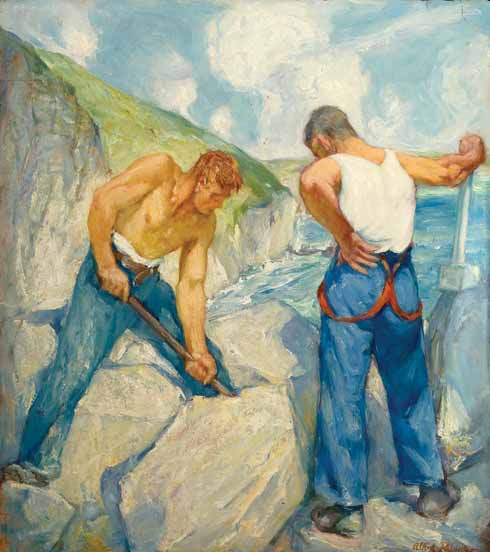 911edLeadOffDOR_LMM_PCF1 Purbeck Quarrymen, 1940s Palmer was also inspired by local quarrymen he met. He made numerous sketches of them, often on the spot at the now abandoned Seacombe quarry, Worth Matravers.