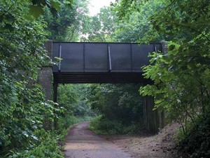 The iron and brick bridge at Milldown, close to the northern edge of the town.