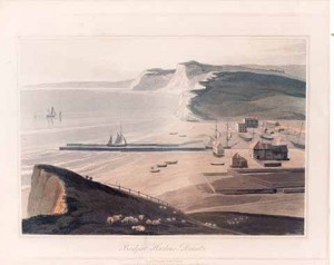 This stylised view of (the then) Bridport Harbour from 1825 was one of many pictures from the local area Maura's mother had collected