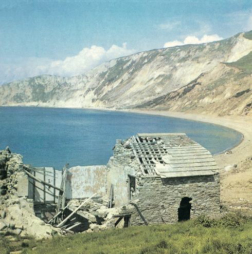 Worbarrow Bay in 1968. The ruined cottage has long since gone.